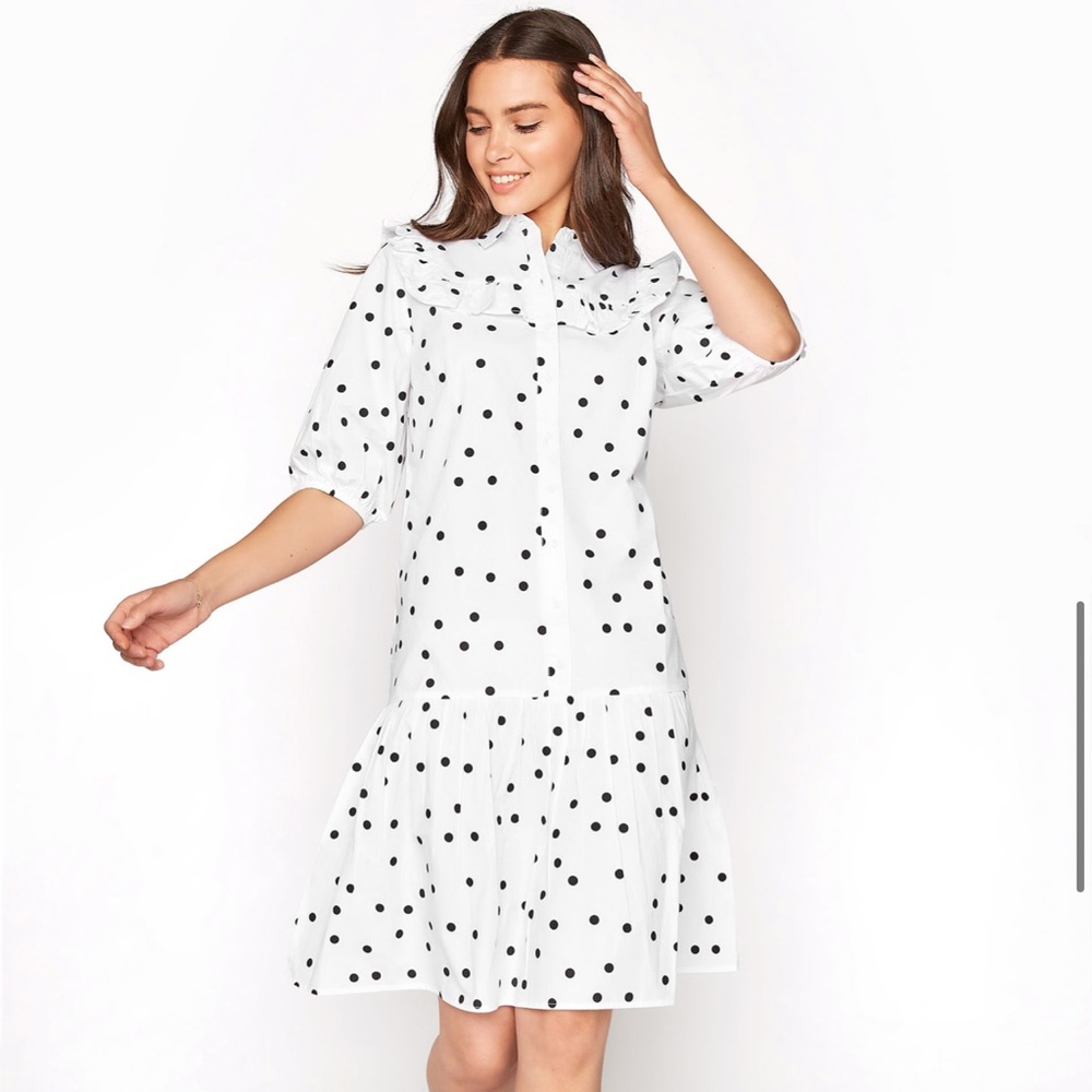 NWT LTS Long Tall Sally White Polka Dot Puff Sleeve Dress size 8